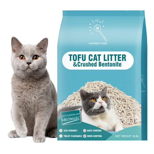 Meowgic Paws Cat Litter, Odor Control Clumping Bentonite Tofu Cat Litter, Low Tracking Lightweight Flushable Unscented Natural Kitty Litter, Dust Free,6 lbs