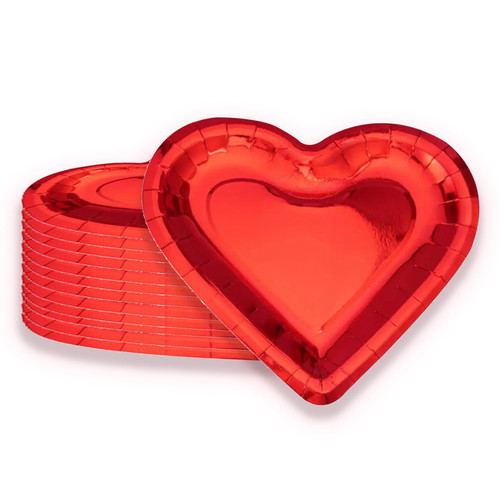 auwiyd 20 PCS Red Valentine's Day Disposable Paper Dinner Plate Red Heart Shaped Paper Plates Decorative Tableware, Decorative Heart Shaped Plates for Valentine's Day Wedding Birthday Party