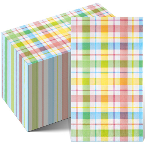 100Pcs Easter Buffalo Plaid Checkered Napkins Decorations,Disposable Spring Pink Blue Yellow Pastel Dinner Hand Paper Napkin for Home Bathroom Wedding Baby Shower Picnic Easter Birthday Party Supplies