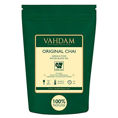 VAHDAM, India's Original Masala Chai Tea Loose Leaf (200+ Cups) | 100% NATURAL INGREDIENTS | Black Tea, Cinnamon, Cardamom, Cloves & Black Pepper | Brews Chai Latte | Indian House Recipe | 16oz Bag