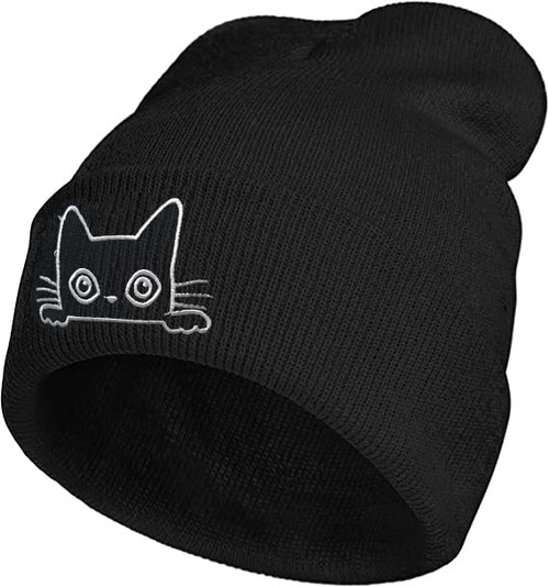 Cat Beanie Hat for Men Women Embroidered Knit Beanie Hat Skull Cap Slouchy Winter Hat