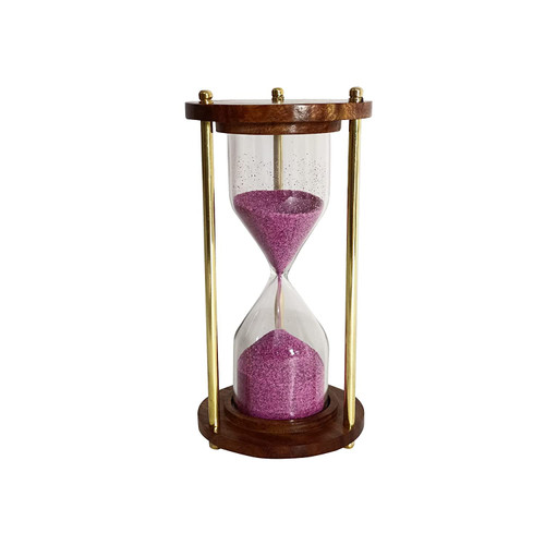 Wooden & Brass Sand Timer 5 Minute Hourglass Timer Clock with Sparkling Natural Sand 14.5cm Sand Glass Timer for Home & Kitchen Office Table Desk