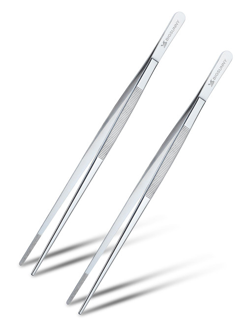 MSY BIGSUNNY 10 Inch Kitchen Food Tweezers Fine Stainless Steel Tweezer Tongs, Multi-function Kitchen Serving Tongs - Set of 2