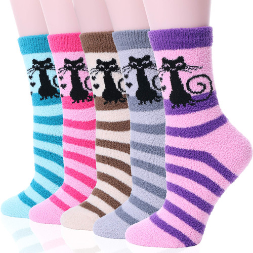 EBMORE Womens Fuzzy Socks Slipper Soft Cabin Plush Warm Fluffy Winter Christmas Sleep Stocking Stuffers Cozy Adult Socks(Cat A(5 Pairs)) EBMORE Womens Fuzzy Socks Slipper Soft Cabin Plush Warm Fluffy Winter Christmas Sleep Stocking Stuffers Cozy Adult Socks(Cat A(5 Pairs))