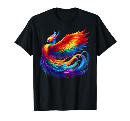Rainbow Phoenix Fire Bird mythical fantasy phoenix tattoo T-Shirt