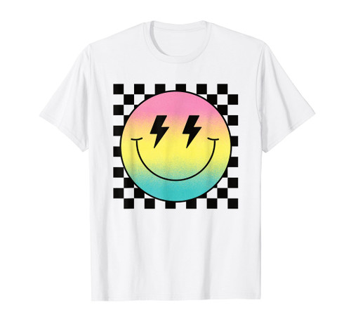 Rainbow Smile Face Shirt Cute Checkered Smiling Happy Face T-Shirt