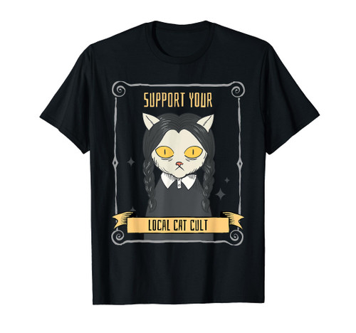 Support Your Local Cat Cult - Retro Gothic Occult Nun Cat T-Shirt