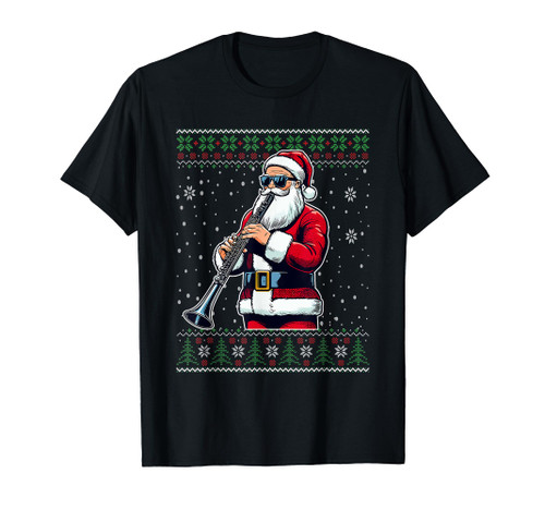 Christmas Santa Oboe Musician Ugly Christmas Sweater T-Shirt