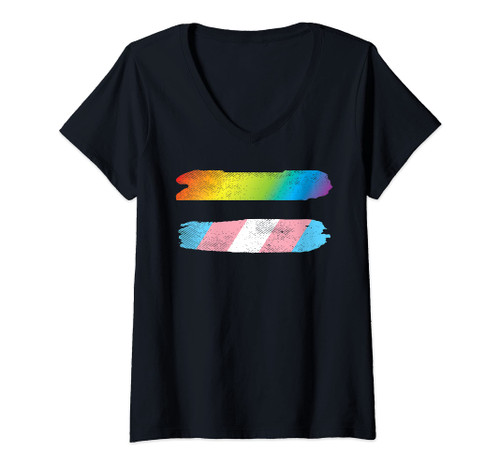 Womens Rainbow LGBT Transgender Equal Sign Trans Rights Pride Flag V-Neck T-Shirt