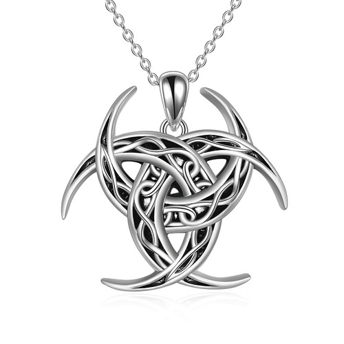YAFEINI Viking Triple Odin Horns Necklace 925 Sterling Silver Celtic Knot Pendant Necklace Amulet Viking Triskele Jewelry