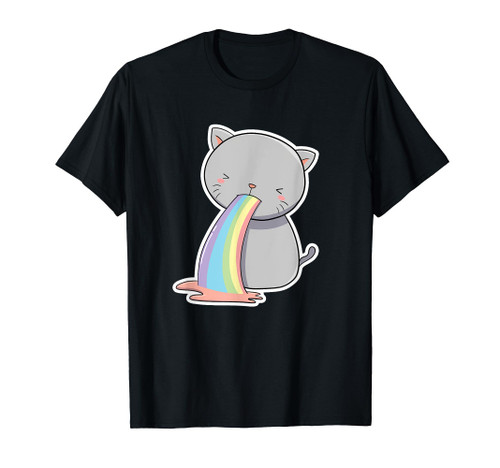 Cat Throwing Up Rainbow Funny Vomiting Kitty Lover Drawing T-Shirt