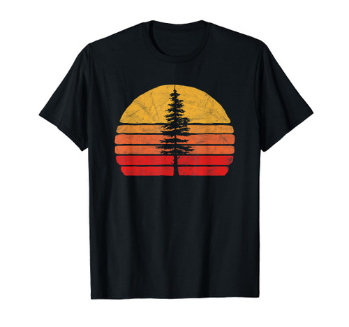 Retro Sun Minimalist White Pine Tree Silhouette Graphic T-Shirt