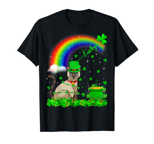Rainbow Irish Shamrock Lucky Siamese Cat St. Patrick's Day T-Shirt Rainbow Irish Shamrock Lucky Siamese Cat St. Patrick's Day T-Shirt