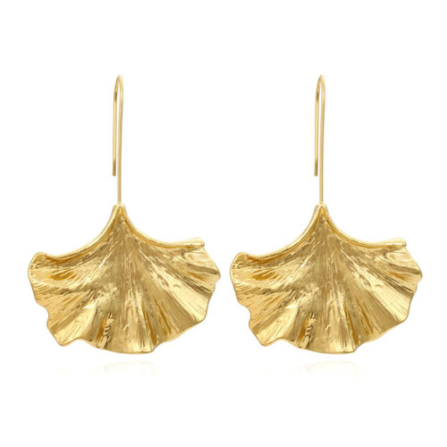 LOK68 Golden Ginkgo Leaf Earrings for Women,Adorable Leaf Plant Earrings,Shiny Gold Flower Petal Dangle Earrings Hypoallergenic,Exquisite Golden Flower Floral Leaf Statement Drop Earrings,Elegant Fall Leaf Bohemian Ginkgo Leaf Plant Jewelry