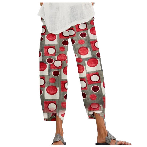 Bblulu Womens Cotton Linen Wide Leg Pants Drawstring Elastic Waist Harem Pant Loose Flowy Summer Beach Pants Red