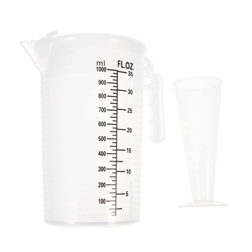 UKCOCO Plastic Measuring Cup, Transparent Graduated Measuring and Mixing Pitcher with Lid Angled Grip and Spout Kitchen Baking Measuring Cups 1000ml+ 100ml
