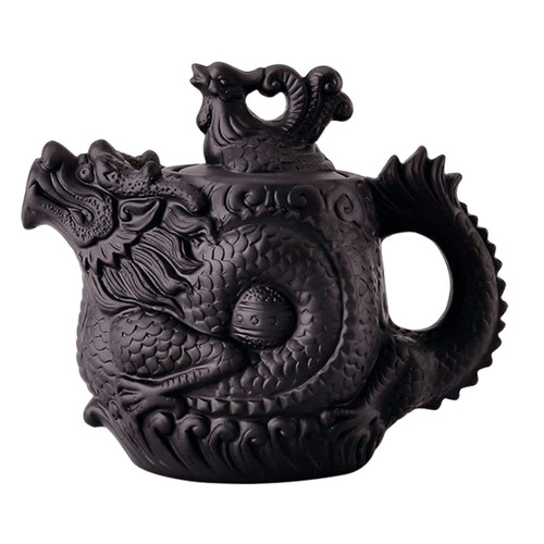 RUNROTOO Dragon Phoenix Purple Clay Teapot Embossed Tea Pots Tea Maker Kettle Dragon Teapot 510 Teapot Warmer Retro Tea Kettle Tea Pot for Gift Boiling Water Pot Travel Mini