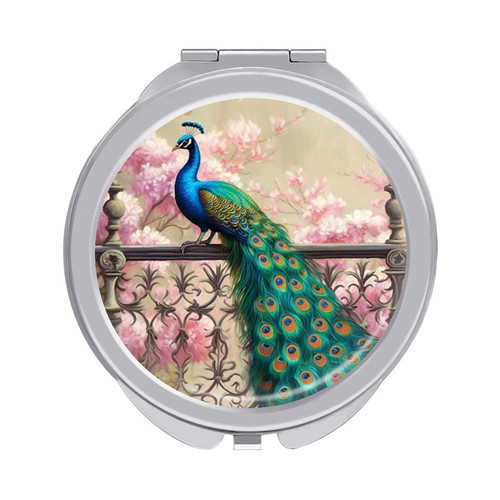 VHPVHP Peacock Compact Mirror, Pocket Mirror, Small Mirror for Purse, Portable Mini Travel Makeup Mirror, Folding Handheld Double-Sided 1x/2x Magnifying Compact Mirror for Women Girls Gift
