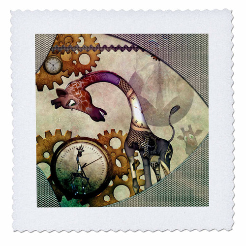 3dRose Cute Steampunk Giraffe, Clocks and Gears Quilt Square 10 x 10"