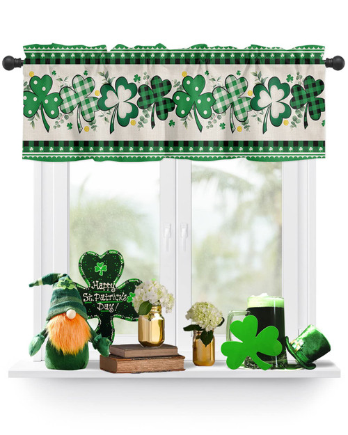 St. Patrick's Day Shamrock Valance Curtain,Green Plaid Clover Rod Pocket Valances for Kitchen Windows,Eucalyptus Leaves Privacy Panel Short Curtains Retro Linen ?Window Treatment for Bedroom 54x18in St. Patrick's Day Shamrock Valance Curtain,Green Plaid Clover Rod Pocket Valances for Kitchen Windows,Eucalyptus Leaves Privacy Panel Short Curtains Retro Linen ?Window Treatment for Bedroom 54x18in