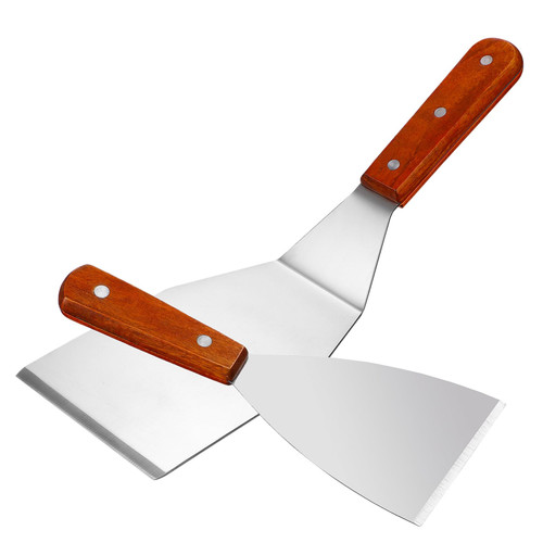 Garneck 2 Pcs Stainless Steel Frying Spatula Set Kitchen Frying Spatula Griddle Scraper Pizza Spatulas Pizza Turner Bbq Grilling Shovels Dessert Spatula Large Flipper Wooden