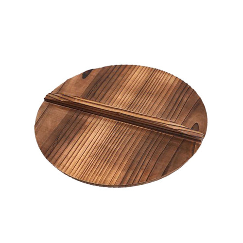 Anneome 14 Inch Skillet Lid Cooking Tool Wok Cover Cooking Pot Lid Universal Tool Cast Iron Wok Lid Wood Kitchen Gadget Wood Cookware Part Wood Wok Lid Pan Lids Bamboo Metal Kitchenware