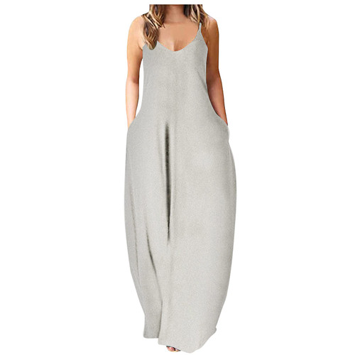 Women's Summer Casual Dress Crewneck Sleeveless Elastic Dresses Solid Color Casual Loose Maxi Dresses with Pockets (White, XXXXXL) Women's Summer Casual Dress Crewneck Sleeveless Elastic Dresses Solid Color Casual Loose Maxi Dresses with Pockets (White, XXXXXL)