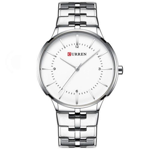 CURREN Quartz Watches for Men's Original Brand Unique Style Waterproof Boys Steel Wrist Watch 8321 (Silver White)