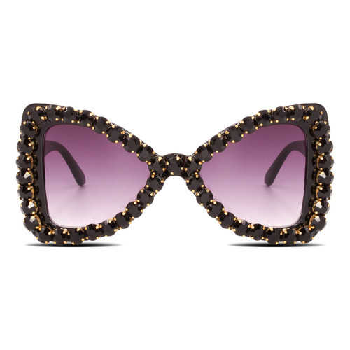 ailov Bling Bedazzled Rhinestone Sunglasses for Women Sparkly Glitter Diamond Rave Glasses Elton Disco Accessories (Black)