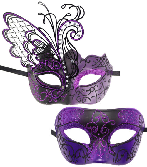 Awlsyj Couples Masquerade Mask Metal Roman Venetian Halloween Mardi Gras Costumes Party Ball Prom Mask (Swan Purple)