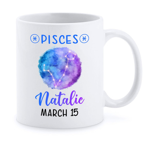 Pisces Constellation Present - Custom Starry Sky Tea Mug With Name & Date - Zodiac Sign Pottery Cup - Customized Astrology Mug - February & March Birthday Cup Gift - White Coffee Cup 11oz Or 15oz Pisces Constellation Present - Custom Starry Sky Tea Mug With Name & Date - Zodiac Sign Pottery Cup - Customized Astrology Mug - February & March Birthday Cup Gift - White Coffee Cup 11oz Or 15oz