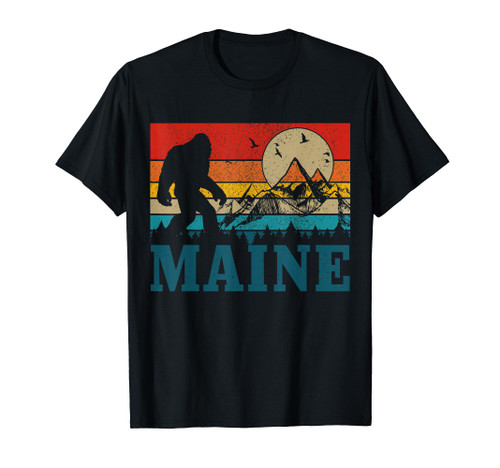 Maine Bigfoot Vintage Mountains Hiking Camping Hunter Gift T-Shirt