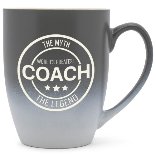 Elanze Designs World's Greatest Coach Two Toned Ombre Matte Grey and White 12 ounce Ceramic Stoneware Coffee Cup Mug