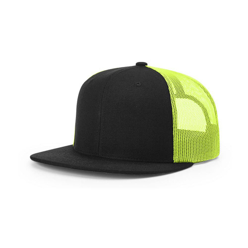 The Hat Pros | Richardson 511 Wool Blend Flatbill Trucker Snapback Adjustable Cap (Black/Neon Yellow)