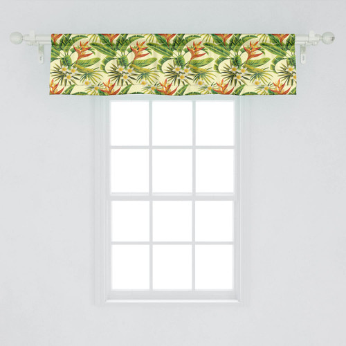Ambesonne Tropical Window Valance Pack of 2, Exotic Plumeria Flowers and Palm Tree Leaves on Cream Background Hawaiian Flora, Rod Pocket Curtain Valances for Kitchen Bedroom, 54" X 12", Orange Green Ambesonne Tropical Window Valance Pack of 2, Exotic Plumeria Flowers and Palm Tree Leaves on Cream Background Hawaiian Flora, Rod Pocket Curtain Valances for Kitchen Bedroom, 54" X 12", Orange Green