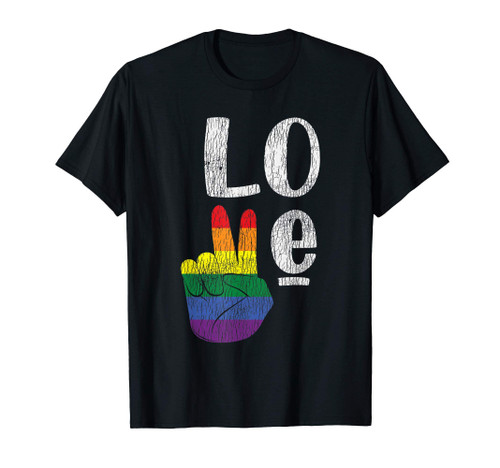 Vintage Love Win Rainbow Peace Sign Pride Lesbian Gay LGBTQ T-Shirt