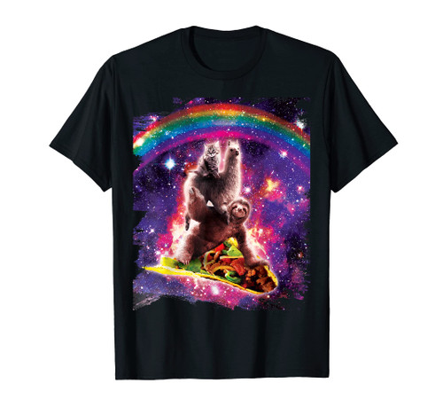 Space Cat Llama Sloth Riding Taco T-Shirt