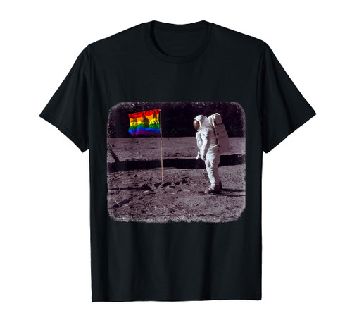LGBT Gay Pride Rainbow Flag at Moon Landing with Astronaut T-Shirt
