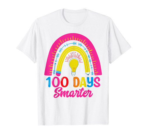 100 Days Smarter Cute Rainbow Teacher Women Girl 100th Day T-Shirt