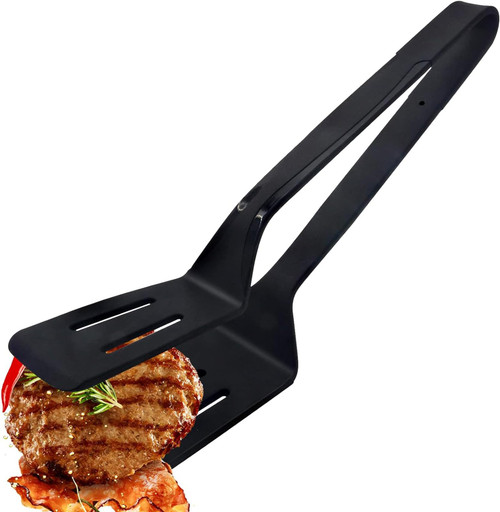 Silicone Cooking Tongs, Premium Stainless Steel Silicone Barbecue Clamp, Multipurpose BBQ Clamp Spatula for Gripper Bread Clip, Fried Steak Clamp, Flipping Fish, Toast Salad Tongs (Black)