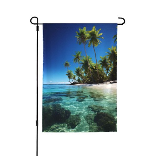 Welcome Garden Flags 12.5"x18" Double Sided Yard Flags Spring Summer Seasonal Garden Flag Palm Trees and Clear Sea Yard Flags for Outside Outdoor House Flag Yard Decoration