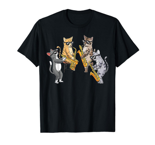 Cats Playing Saxophone Jazz Sax Musician Saxophonist T-Shirt