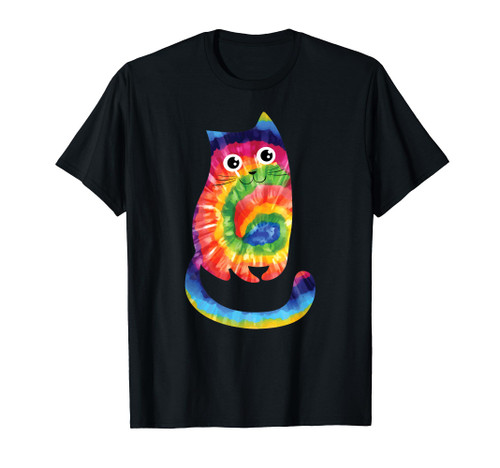 Cat Ocean Tie Dye Women Men Hippie Rainbow 70s Hippy Funny T-Shirt