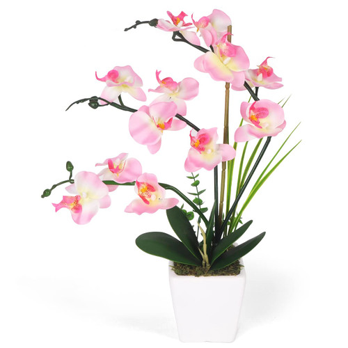 RERXN Artificial Orchids Flower in White Ceramic Pot, Silk Phalaenopsis Orchid Flowers, Fake Orchid Flower Arrangement for Home Office Decor Indoor (Sakura Pink)
