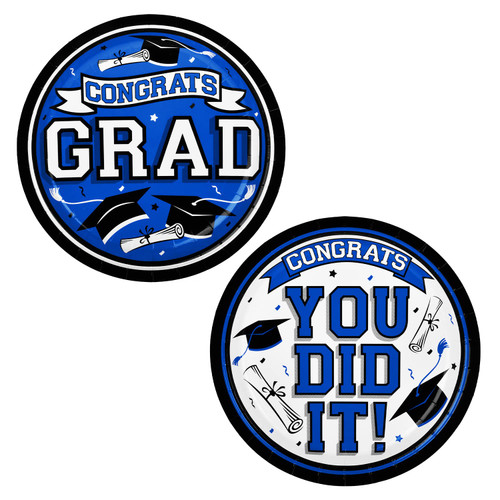 Gatherfun 2024 Graduation Party Supplies Blue Dinnerware Disposable Paper Plates for Congrats Grad Party Decorations, Serve 80