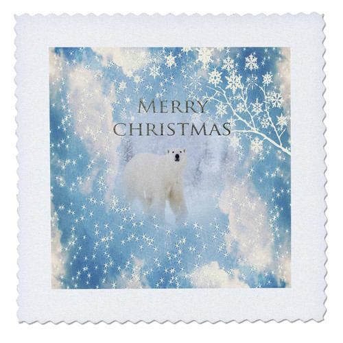 3dRose Image of Polar Bear in Snowflake Frame, Merry Christmas, Blue,... - Quilt Squares (qs_354183_8)
