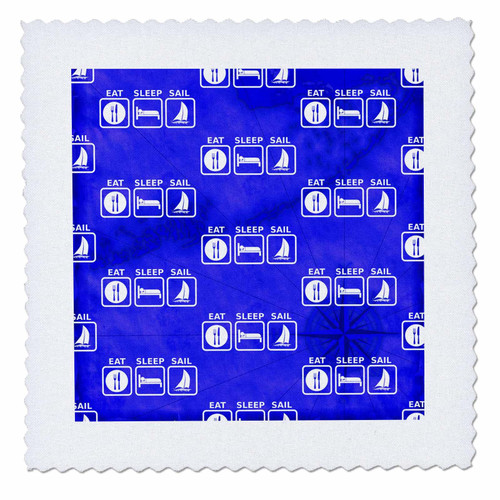 3dRose White Eat Sleep Sail Signs on Blue Nautical Florida Keys map. - Quilt Squares (qs_353427_8)