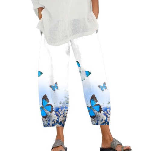 Bblulu Women's Casual Wide Leg Pants Straight Leg Pants High Waisted Pants Casual Palazzo Trousers Blue