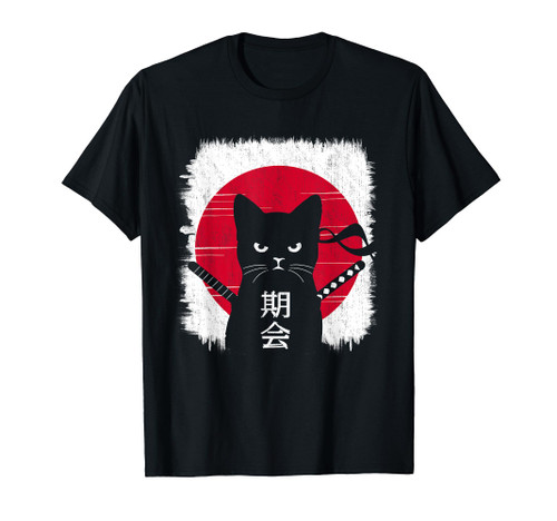 Vintage Cat Japanese Style Funny Kawaii Cat Kitten Lover T-Shirt