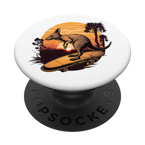 Retro Kangaroo Skater Boys Skateboarding Skating PopSockets Swappable PopGrip
